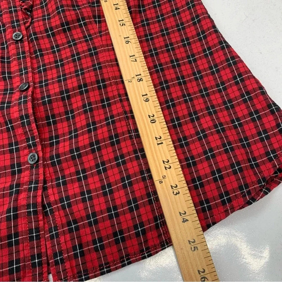 Heritage Shirtings By Bass Shirt Woman Small Red Black Plaid Button Ruffles - Picture 6 of 8
